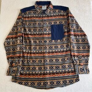 Ascend Men's Shirt Medium Blue Aztec Long Sleeve Snap Button Fleece Outdoor